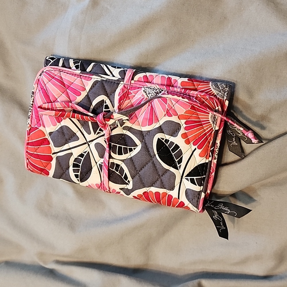 Vera Bradley pink and Grey cherry blossom jewelry roll